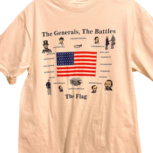 Vintage Hanes Beefy T Civil War Graphic White T-Shirt Generals Battles, Flag - Picture 3 of 7